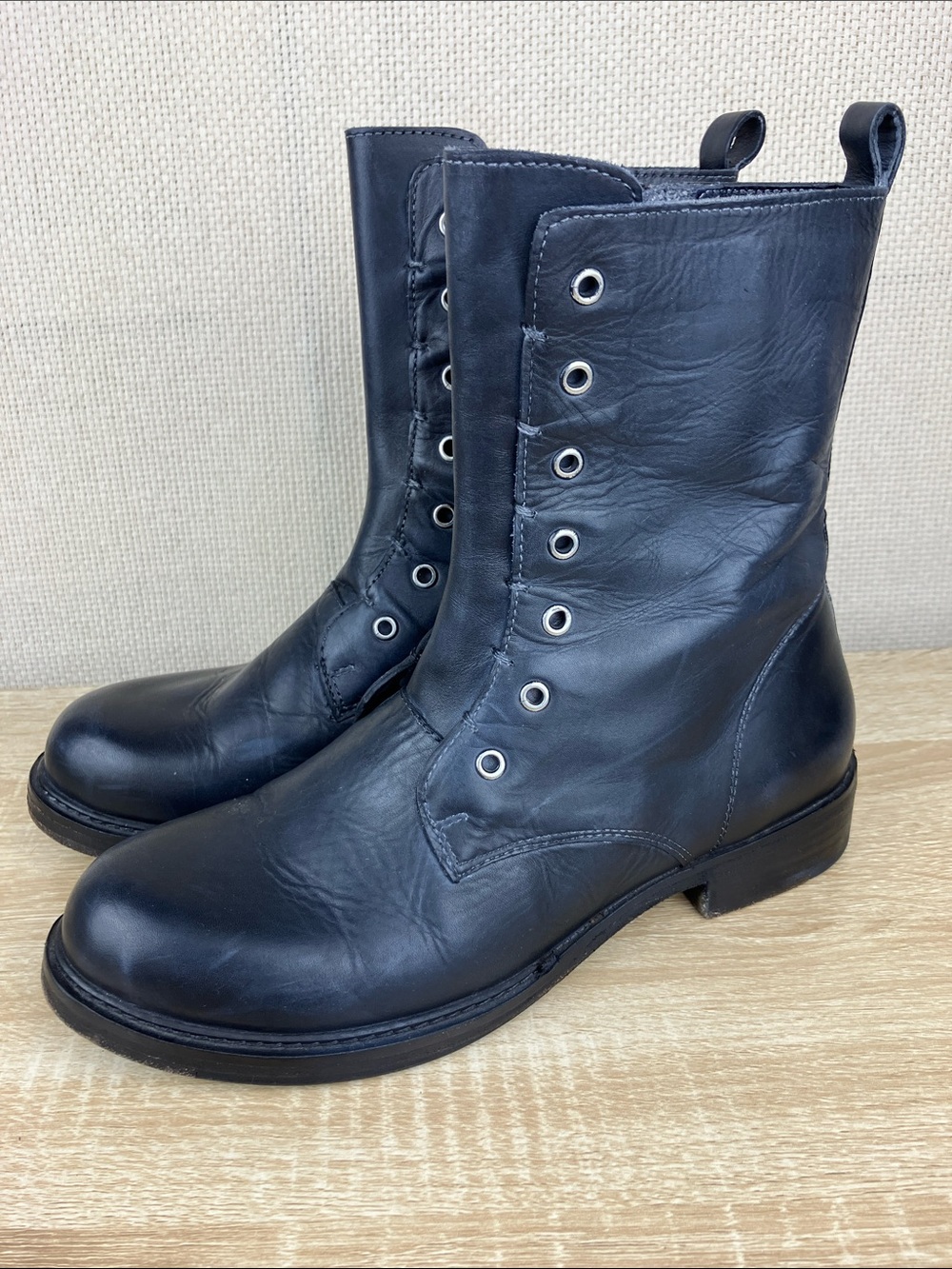 Vintage Foundry Co Gemma Combat Boots Leather Side Zip